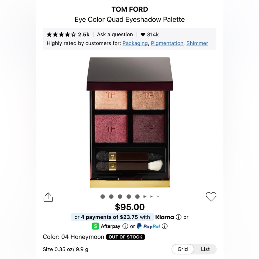 New Tom Ford Eye Color Quad Eyeshadow Palette 04 Honeymoon